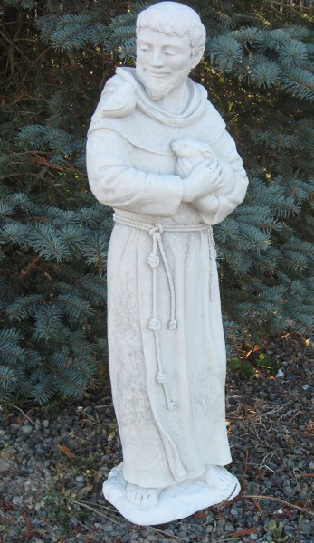 Stone Statues of Saints - St. Francis sculpture with rabbit and dove